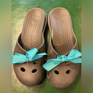 Crocs with Teal Bow